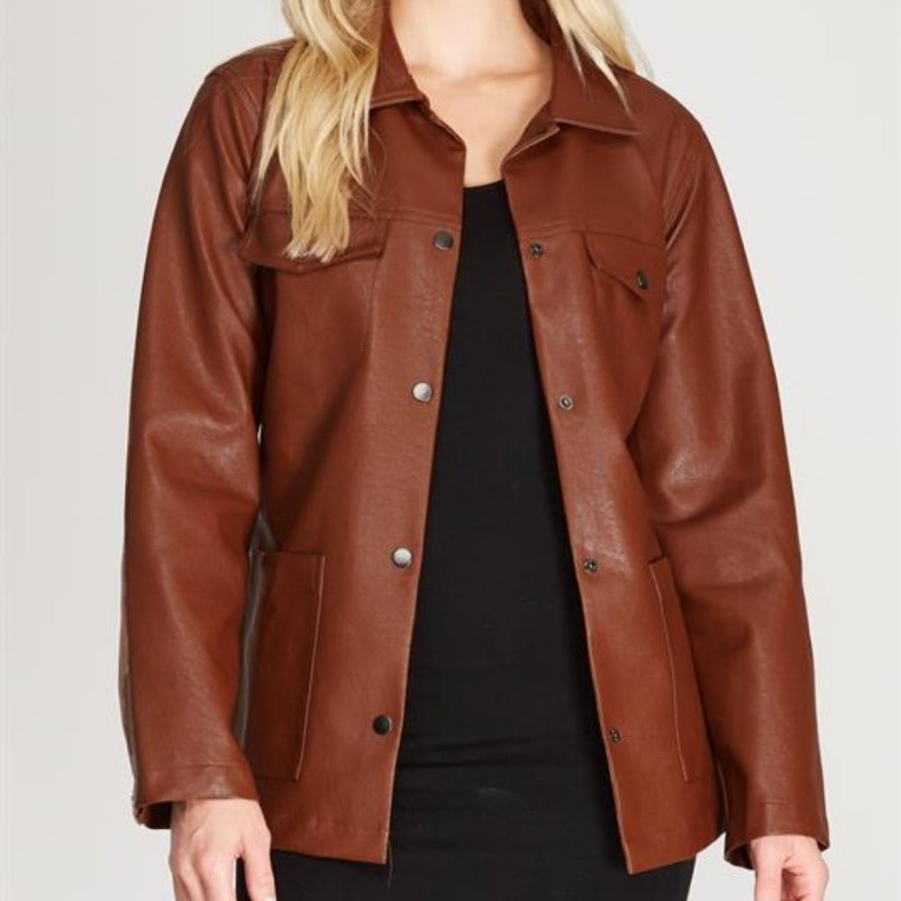 NWT! She + Sky Snap Front Belted Jacket in Cinnamon